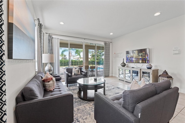 living room with light tile patterned floors