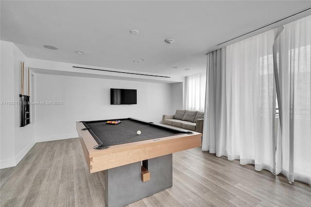 game room featuring light wood-type flooring and pool table