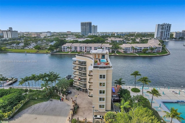 aerial view with a water view