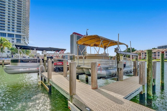 view of dock with a water view