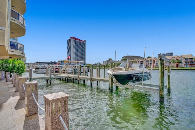 dock area featuring a water view