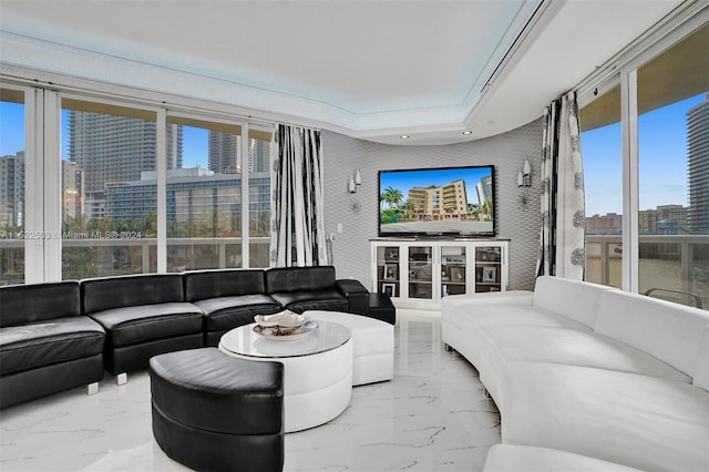 living room with light tile floors