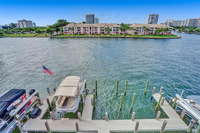 dock area with a water view