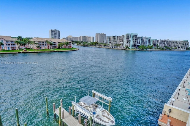 water view with a boat dock