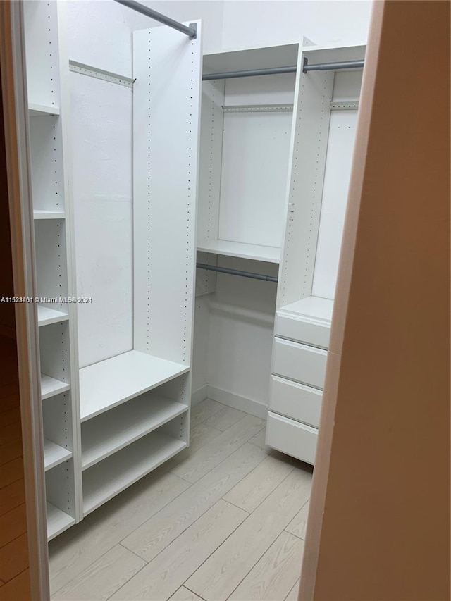 spacious closet featuring light hardwood / wood-style floors