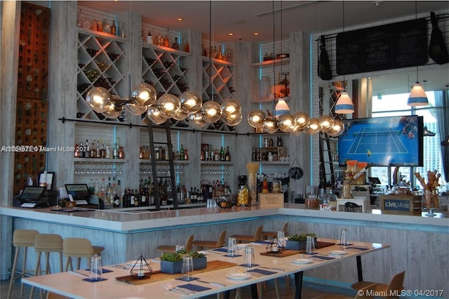 bar with decorative light fixtures