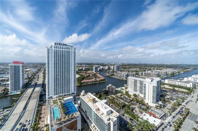 bird's eye view featuring a water view