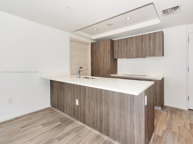 kitchen with light hardwood / wood-style floors and sink