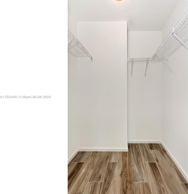 walk in closet with light hardwood / wood-style flooring