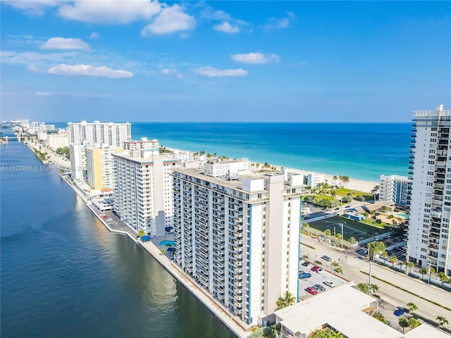 drone / aerial view with a water view and a city view