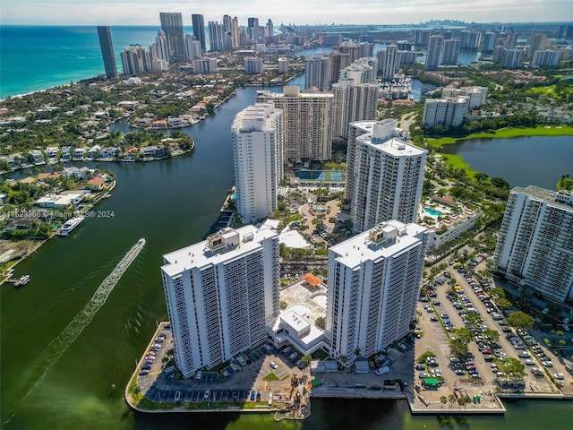 aerial view featuring a water view