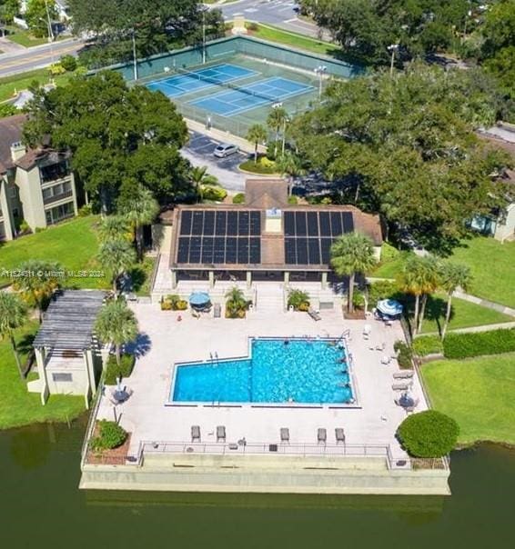 aerial view with a water view