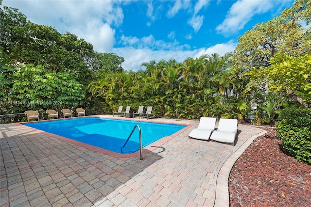 view of swimming pool featuring a patio area