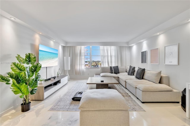 living room with tile floors