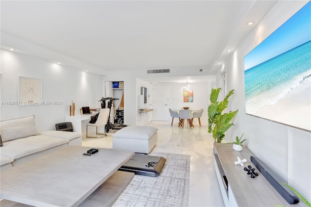 living room with concrete floors