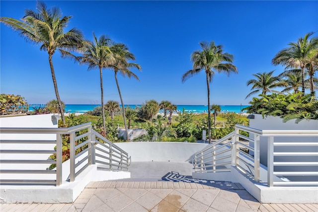 view of patio / terrace featuring a water view