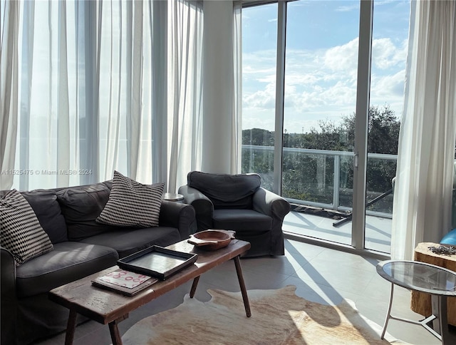 living room with light tile patterned floors