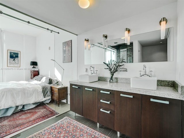 bathroom with wood-type flooring and vanity