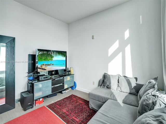 living room featuring light carpet