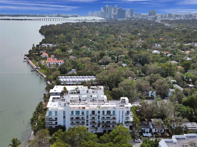 aerial view with a water view