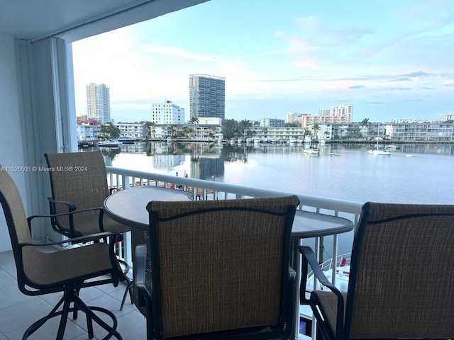 view of dock with a water view