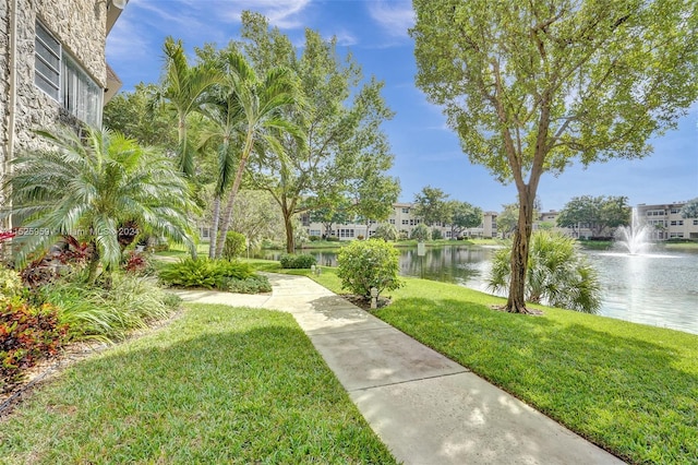 view of yard with a water view