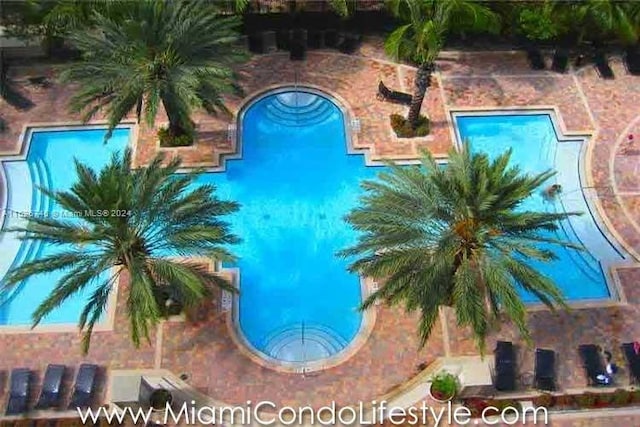 view of swimming pool featuring a patio area