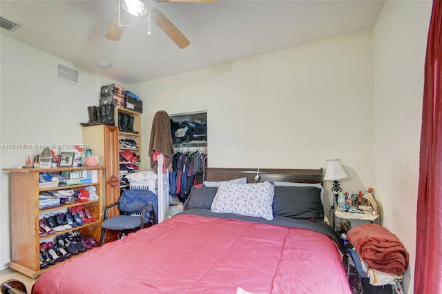 bedroom with a closet and ceiling fan