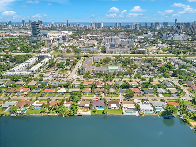 aerial view featuring a water view