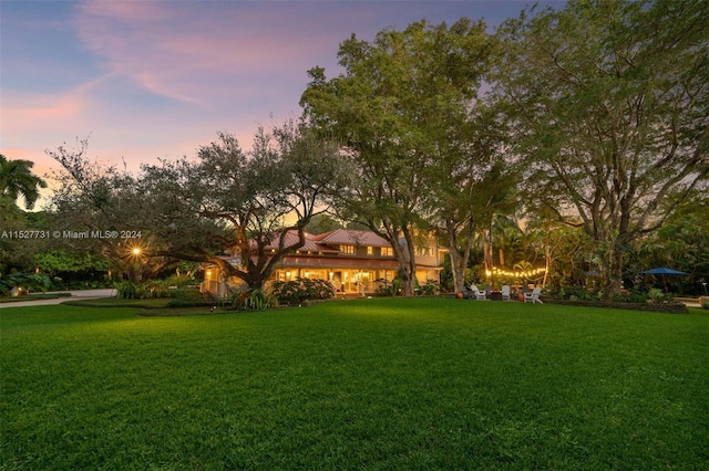 view of yard at dusk