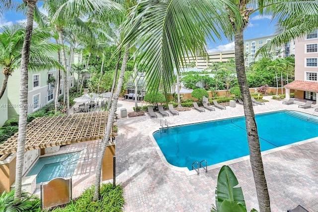 view of pool featuring a patio