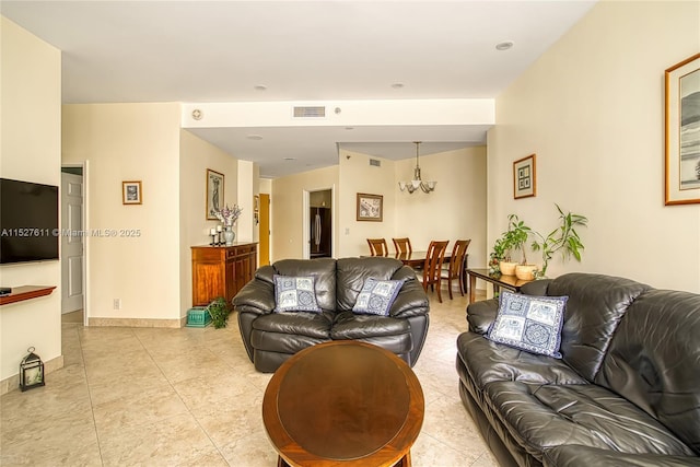 living room featuring light tile patterned floors