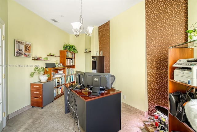 20185 E Country Club Dr Unit 202/203, Aventura, FL 33180 - office featuring baseboards and a chandelier