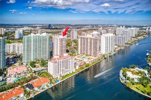 drone / aerial view featuring a water view