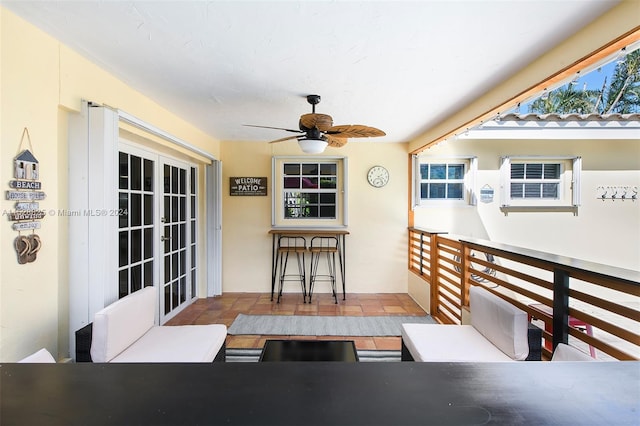 balcony with ceiling fan