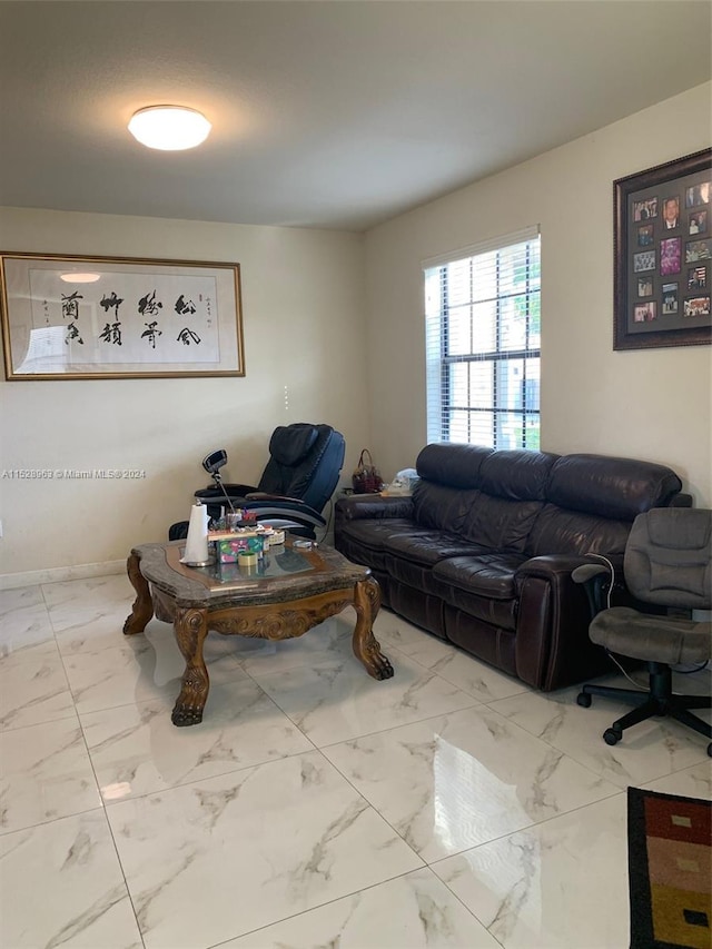 living room with light tile floors