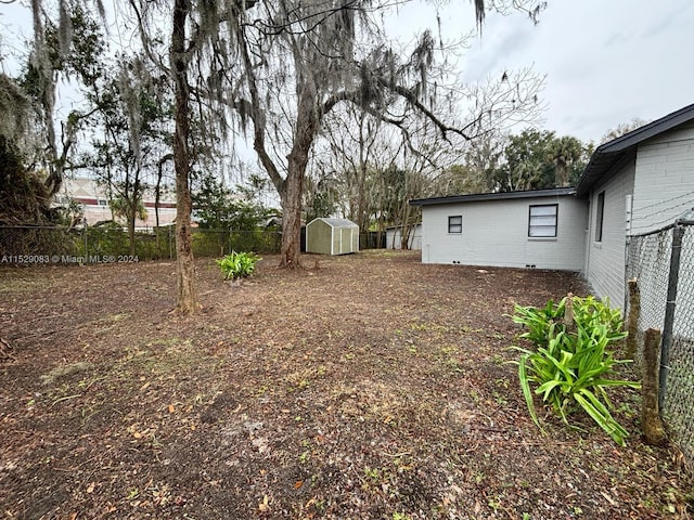 view of yard with a storage unit