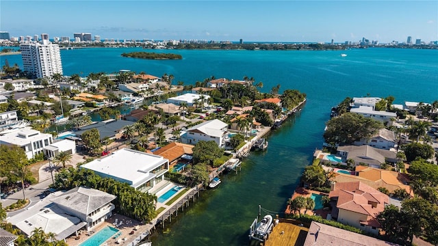 drone / aerial view featuring a water view