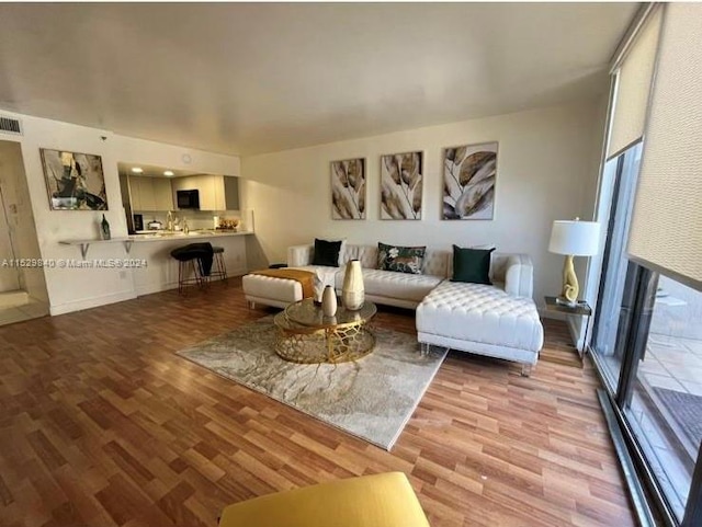 living room with light hardwood / wood-style flooring and plenty of natural light