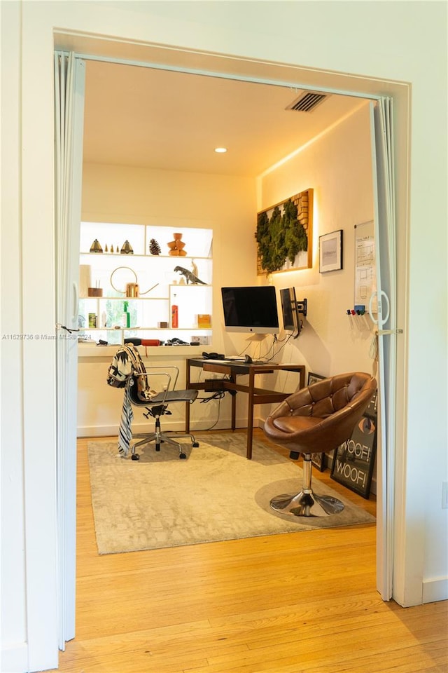 office space featuring light wood-type flooring