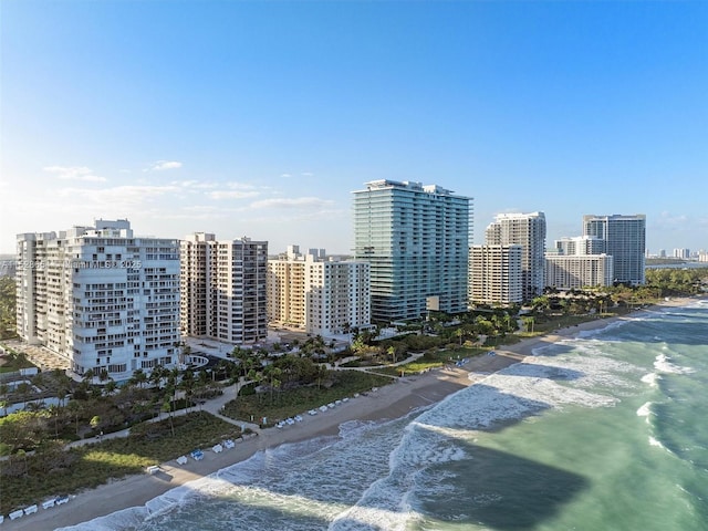 aerial view featuring a beach view and a water view