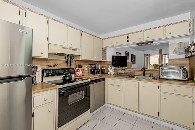 kitchen featuring backsplash, custom exhaust hood, appliances with stainless steel finishes, and sink