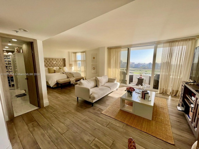 living room with dark wood-type flooring