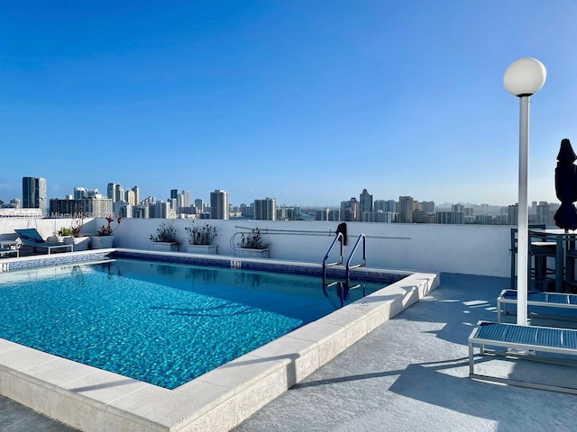 view of swimming pool with a patio