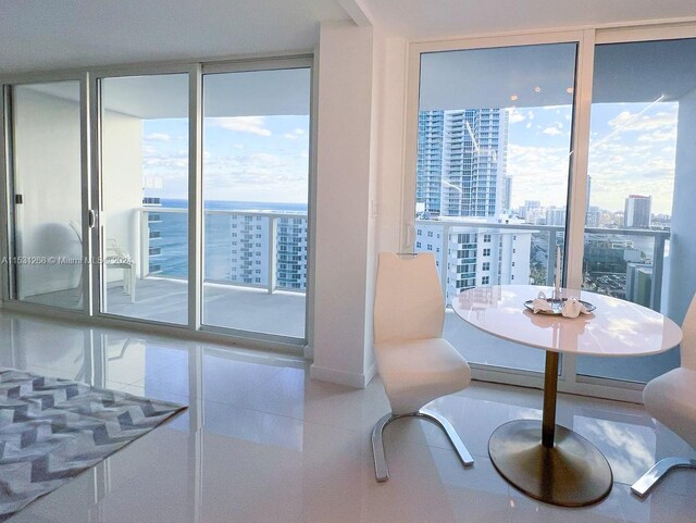 dining area with a wall of windows and a wealth of natural light