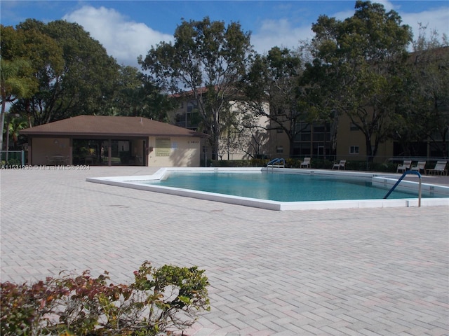 view of swimming pool with a patio