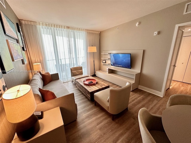 living room with hardwood / wood-style floors