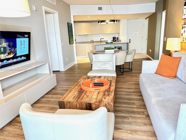 living room with hardwood / wood-style flooring