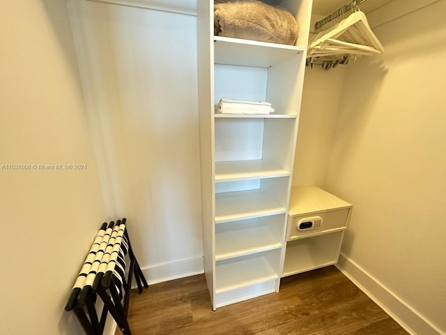 spacious closet with dark hardwood / wood-style floors