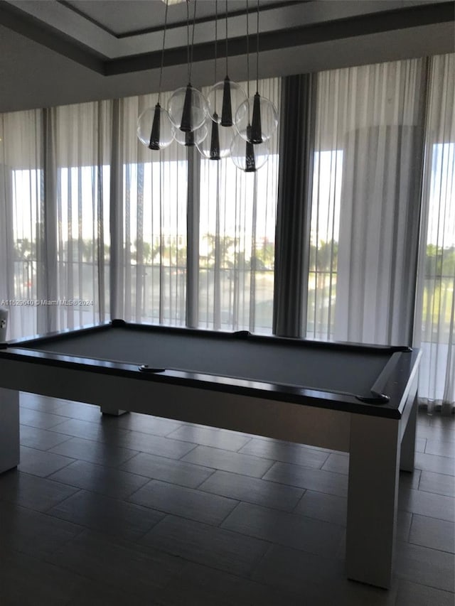 game room featuring dark tile floors and billiards